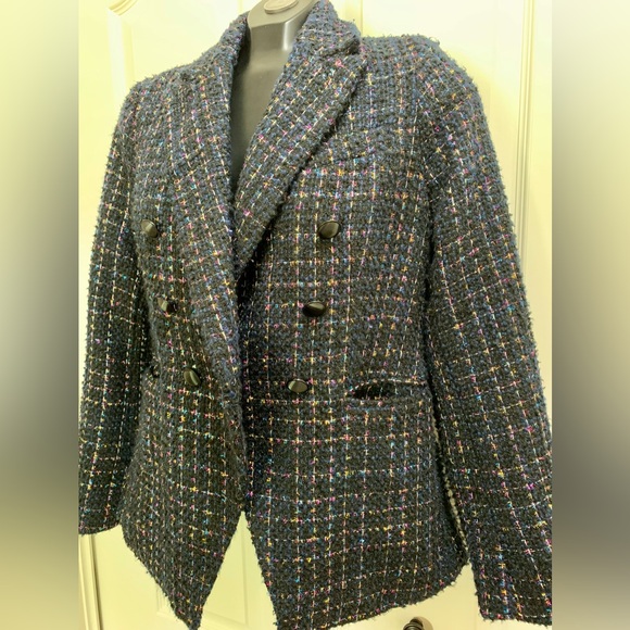 NWOT House of Harlow Double Breasted Button Blue Tweed Blazer Jacket Sz. Small - Picture 9 of 16